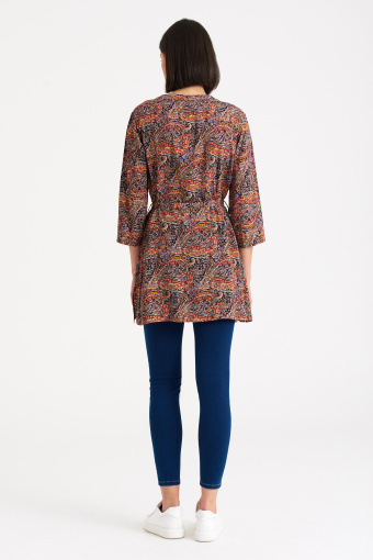 Wiskozowa, wzorzysta tunika z rękawami 3/4