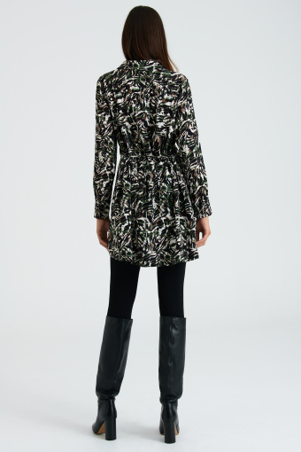 Tunika z ozdobnym przymarszczeniem, zielono-czarny nadruk