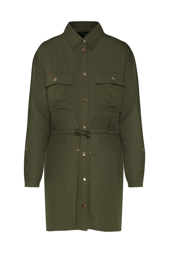 Oliwkowa tunika ze złotymi guzikami