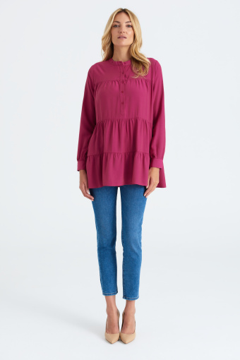 Tunika oversize z efektownymi falbanami, różowa