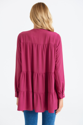 Tunika oversize z efektownymi falbanami, różowa