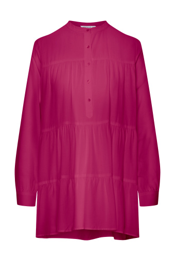 Tunika oversize z efektownymi falbanami, różowa