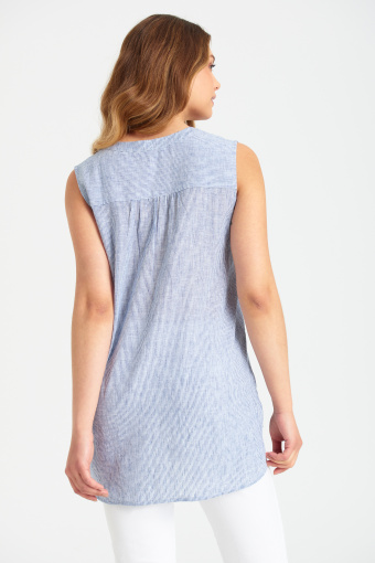 Lniana tunika bez rękawów, nadruk w paski Lniana tunika bez rękawów, nadruk w paski