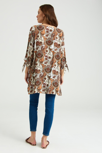 Luźna tunika z nadrukiem typu paisley, rękaw 3/4
