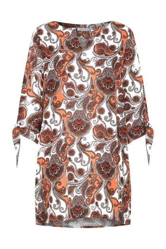Luźna tunika z nadrukiem typu paisley, rękaw 3/4