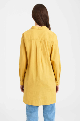 Oversize'owa tunika z dodatkiem lnu, żółta