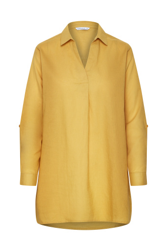 Oversize'owa tunika z dodatkiem lnu, żółta