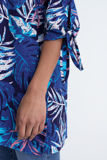 Niebieska, wiskozowa tunika z nadrukiem