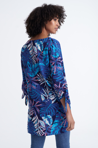 Niebieska, wiskozowa tunika z nadrukiem