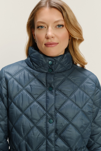 Turkusowa pikowana kurtka z wysokim kołnierzem