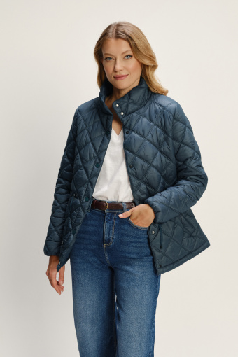 Turkusowa pikowana kurtka z wysokim kołnierzem