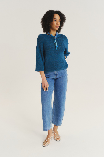 Turkusowy sweter z rękawem 3/4