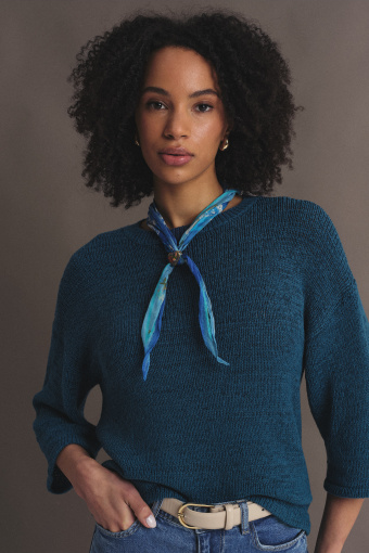 Turkusowy sweter z rękawem 3/4