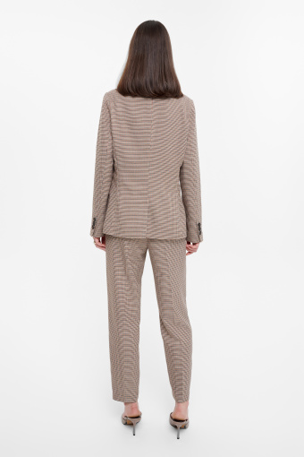 Klasyczny beżowy żakiet w drobną kratkę