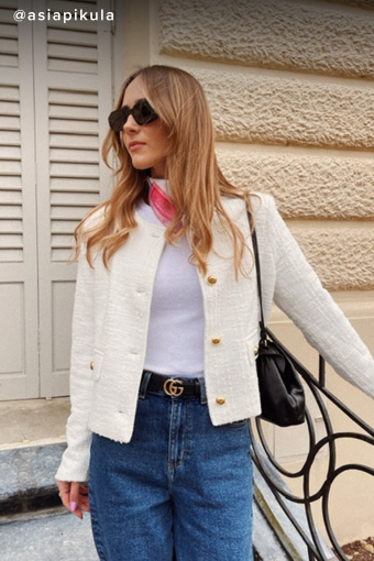 Biały żakiet o pudełkowym kroju