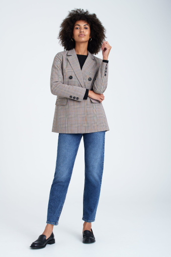 Dwurzędowy żakiet w kratę, szary Dwurzędowy żakiet w kratę, szary