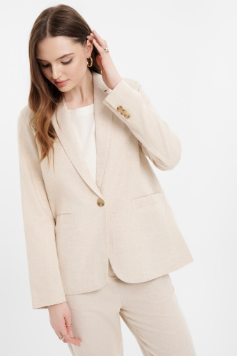 Lniany jednorzędowy żakiet beż