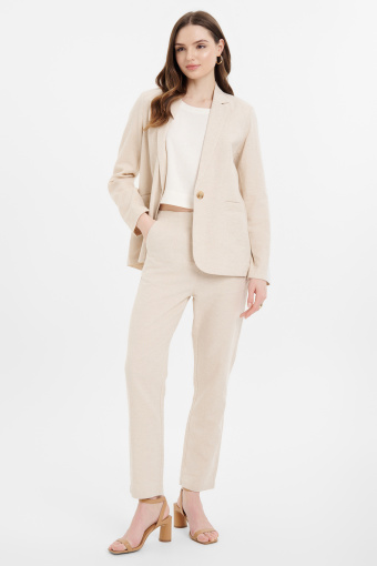 Lniany jednorzędowy żakiet beż