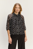 Efektowna czarna bluzka w kropki z rękawami do łokcia