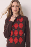 Czekoladowy sweter z nadrukiem w romby