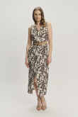Lniano-wiskozowa sukienka midi wzór etno