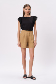 Bawełniano-lniane szorty zakładkami