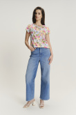 Casualowy top z nadrukiem w barwne kwiaty
