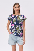 Granatowy top w barwne kwiaty