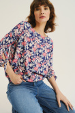 Niebiesko-różowa bluzka w kwiatowy nadruk