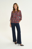 Ciemnoczerwona bluzka w czarne kwiaty rękaw 3/4