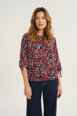 Ciemnoczerwona bluzka w czarne kwiaty rękaw 3/4