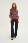 Ciemnoczerwona bluzka w czarne kwiaty rękaw 3/4