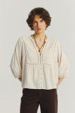 Jasnobeżowa bluzka z mieszanki wiskozy z lnem