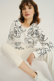 Kremowa bluza z artystycznym kwiatowym motywem