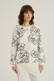 Kremowa bluza z artystycznym kwiatowym motywem