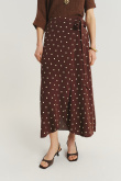Brązowa spódnica midi z nadrukiem w kropki