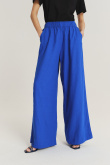 Szerokie kobaltowe spodnie z mieszanki lnu i wiskozy