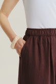 Lniano-wiskozowe spodnie z szeroką nogawką ciemny brąz
