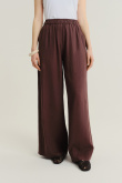 Lniano-wiskozowe spodnie z szeroką nogawką ciemny brąz
