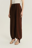Lniano-wiskozowe spodnie w kolorze brązowym 