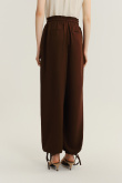 Lniano-wiskozowe spodnie w kolorze brązowym 