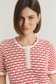 Sweterkowy top z krótkim rękawem czerwono-biały