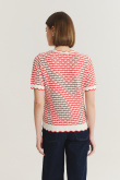 Sweterkowy top z krótkim rękawem czerwono-biały