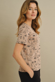 Beżowy printowany t-shirt