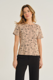 Beżowy printowany t-shirt