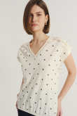 Biały top z nadrukiem w groszki