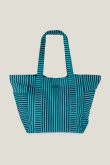 Turkusowa płócienna torba z nadrukiem w paski