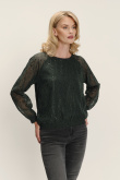 Ciemnozielona bluzka z delikatnym nadrukiem i lekko transparentnymi rękawami