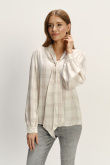 Efektowna beżowa bluzka w kratę