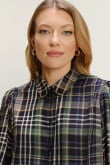 Stylowa koszula z lekko bufiastymi rękawami nadruk w kratę Stylowa koszula z lekko bufiastymi rękawami nadruk w kratę